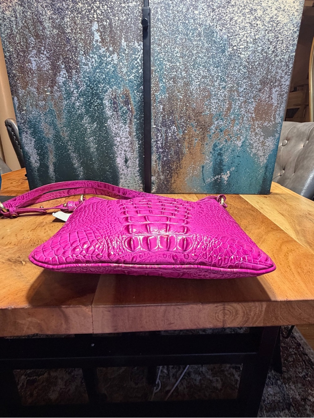 Brahmin Barbiecore Jody Hot Pink Melbourne Croc Leather Crossbody Bag - Picture 9 of 16
